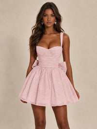 Sweetheart Glitter Tulle Puffy Mini Dress with Bow
