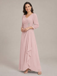 V-Neck Pleated Chiffon Mother of the Bride Dress with Flutter Sleeves