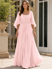 Elegant V-Neck Sequined Chiffon Mother of the Bride Dress with Flutter Sleeves