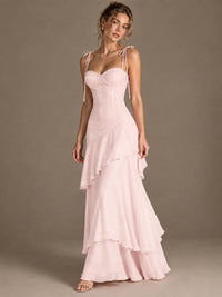 Spaghetti Strap Tiered Ruffles Chiffon Prom Dress