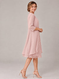 Tea Length Sequin Lace Mother of The Bride Dress with Chiffon Jacket