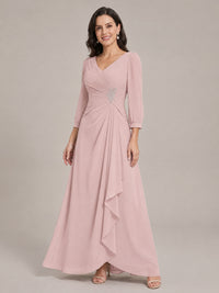 V-Neck Pleated Chiffon Mother of the Bride Dress with Flutter Sleeves
