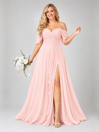 Off Shoulder Chiffon Bridesmaid Dress with Slit