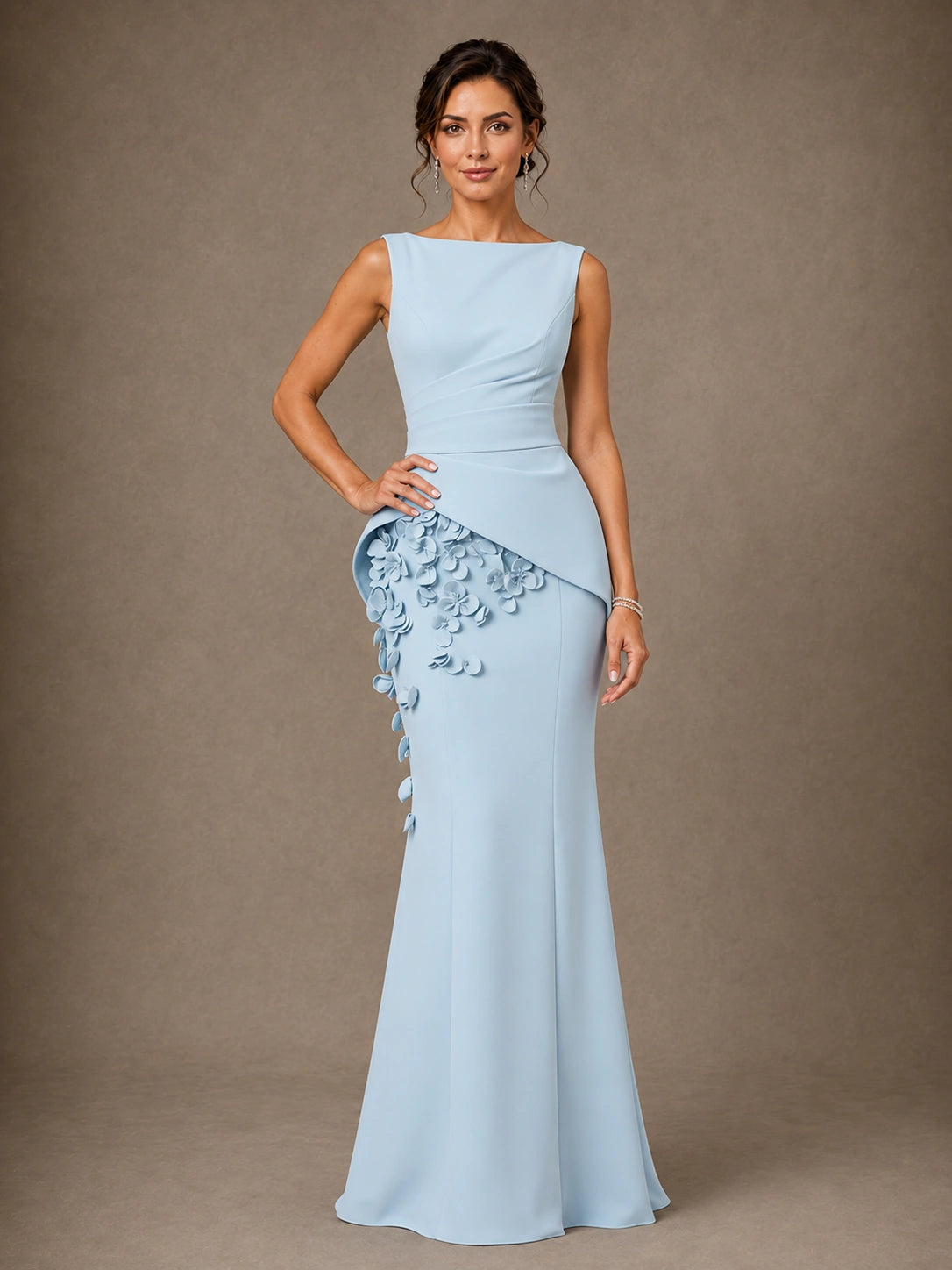 3D Floral Applique Mother of the Bride Dress with Peplum