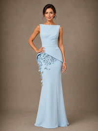 3D Floral Applique Mother of the Bride Dress with Peplum