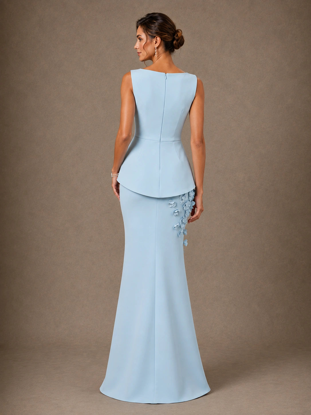 3D Floral Applique Mother of the Bride Dress with Peplum