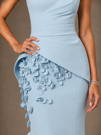 3D Floral Applique Mother of the Bride Dress with Peplum