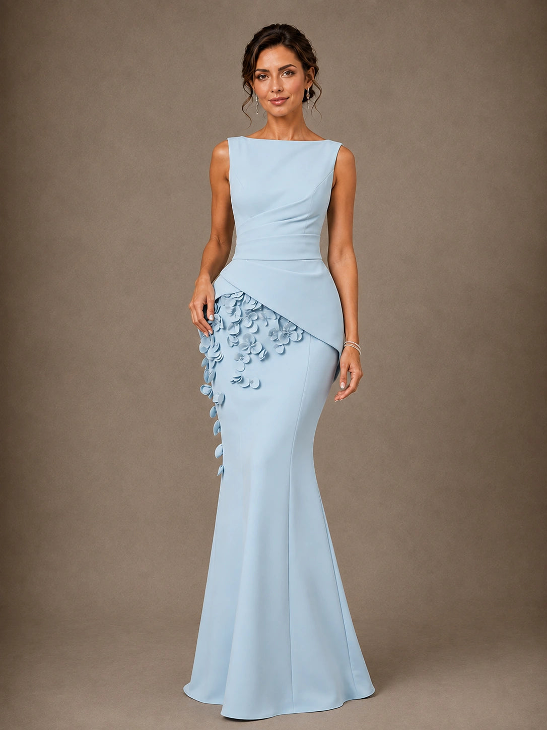 3D Floral Applique Mother of the Bride Dress with Peplum