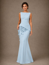 3D Floral Applique Mother of the Bride Dress with Peplum