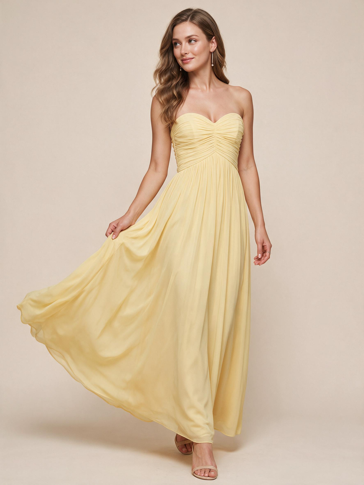 Strapless Pleated Chiffon A-Line Bridesmaid Dress
