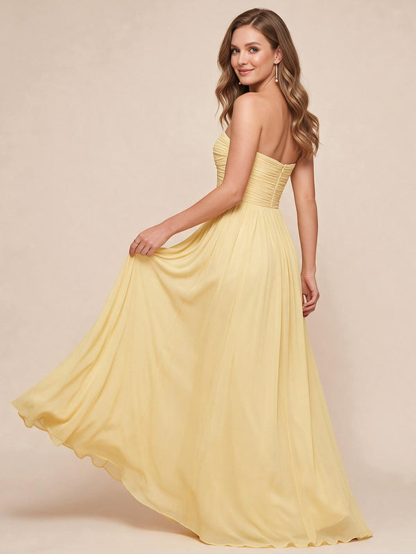 Strapless Pleated Chiffon A-Line Bridesmaid Dress