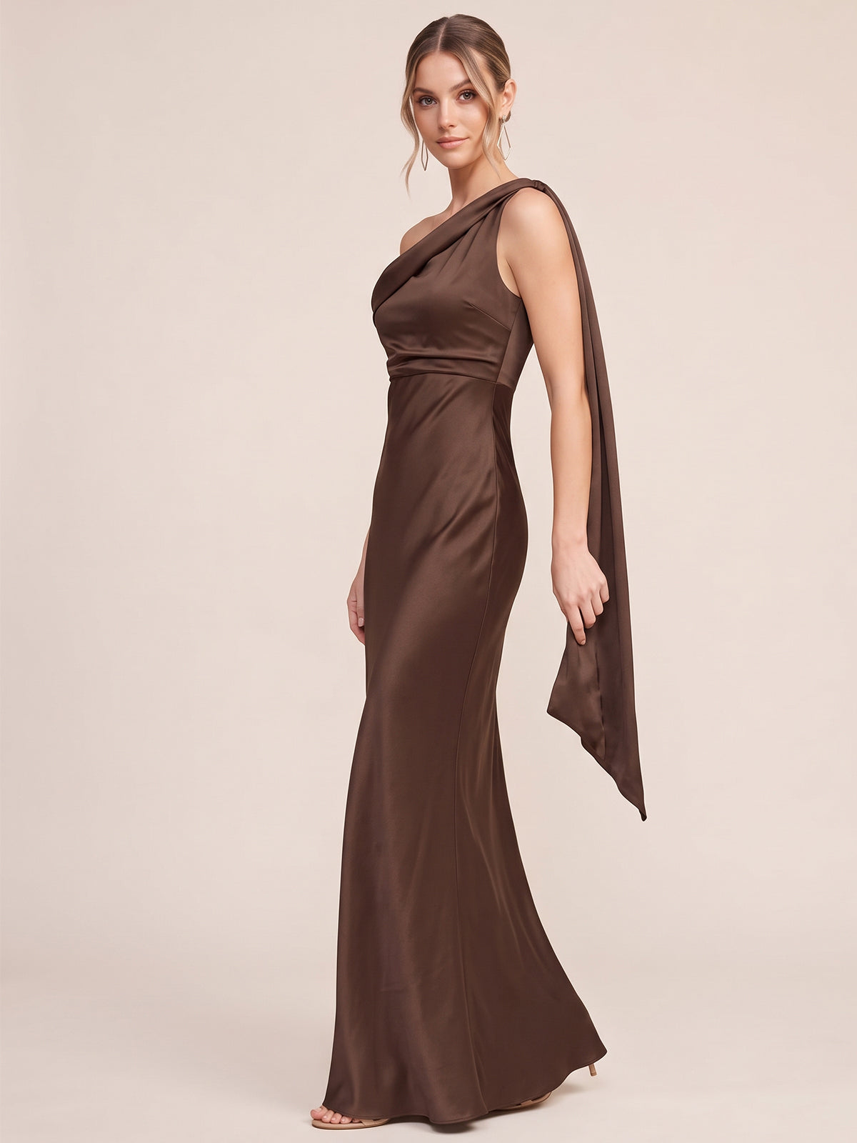 One Shouler Satin Mermaid Maxi Dress
