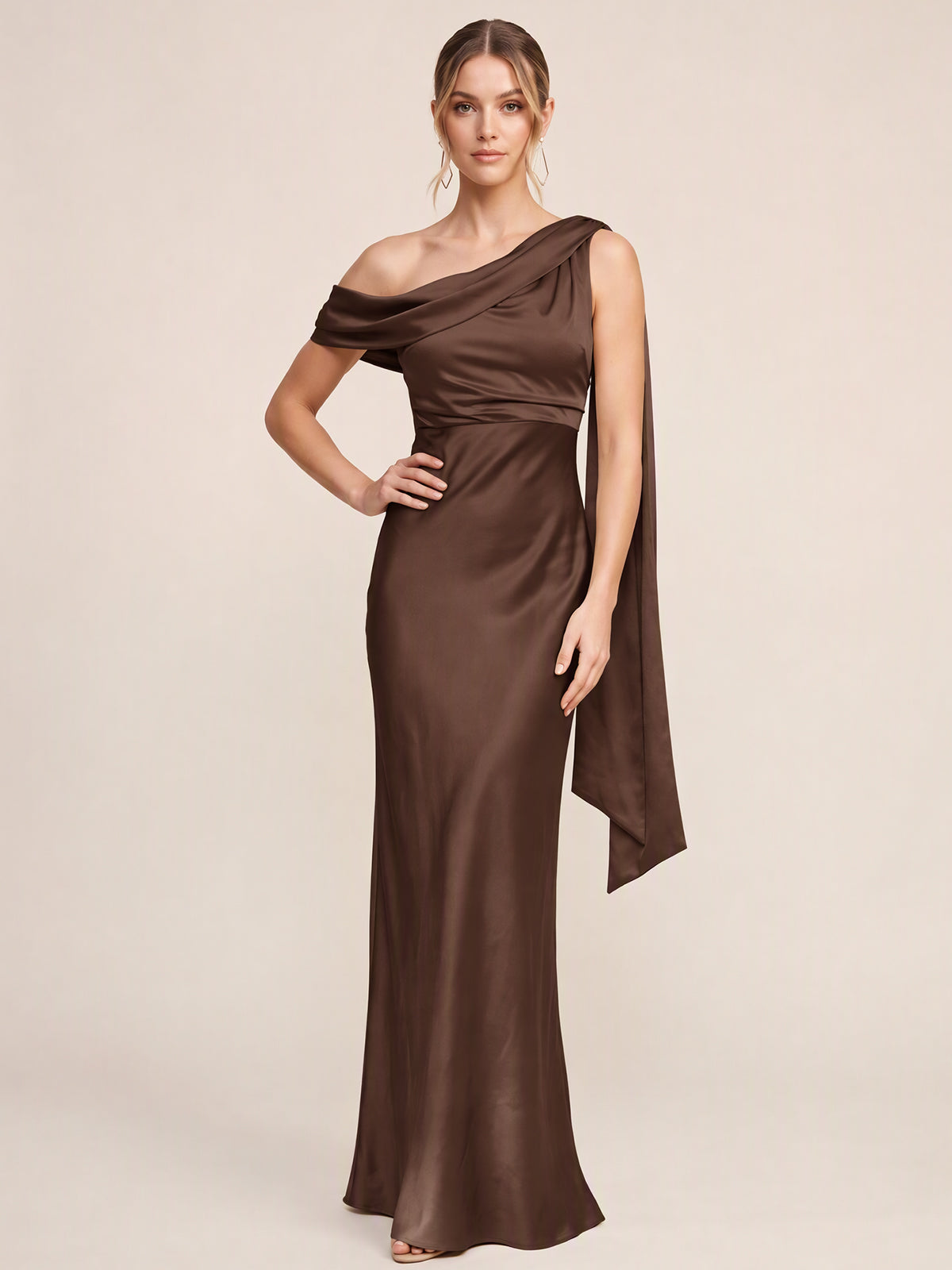 One Shouler Satin Mermaid Maxi Dress