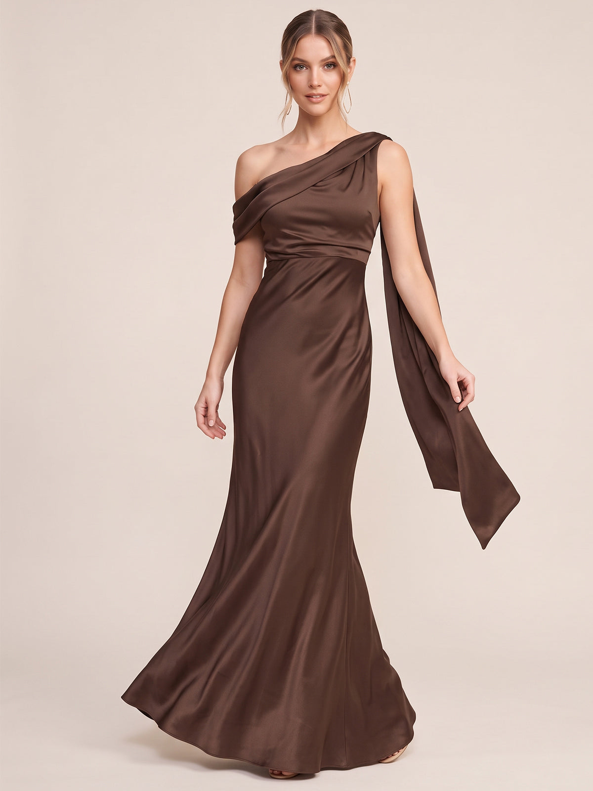 One Shouler Satin Mermaid Maxi Dress