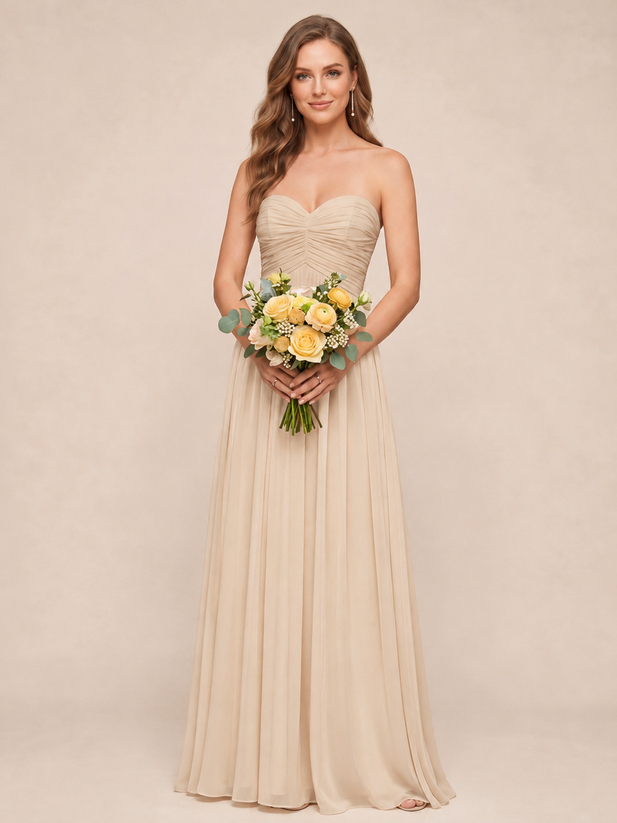 Strapless Pleated Chiffon A-Line Bridesmaid Dress