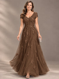 Lace Appliques A-line Mother of The Bride Dresses with Short Sleeves