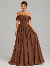 Off Shoulder Jacquard A-Line Maxi Dress