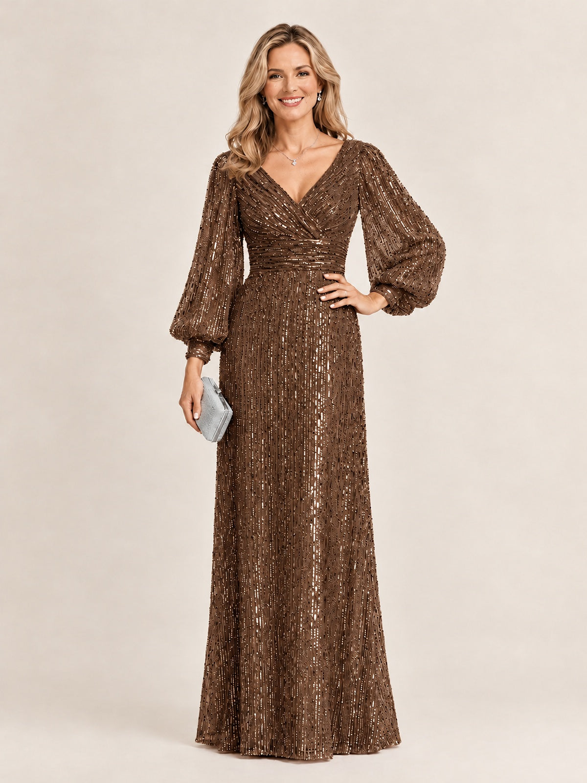 Sparkle Sequin Mother of The Bride Dresses with Long Sleeves