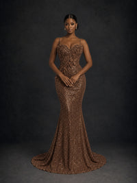 Sequin Mermaid Prom Dress with Floral Applique