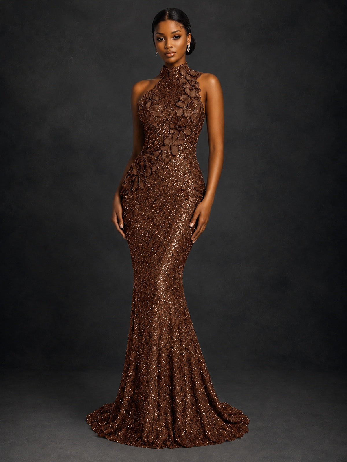 Sparkly Sequin High Neck Mermaid Prom Dress