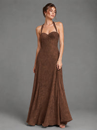 A-Line Halter Floral Chiffon Maxi Dress