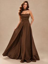 Strapless Prom Dress Side High Slit A-line Formal Dress with Scarf