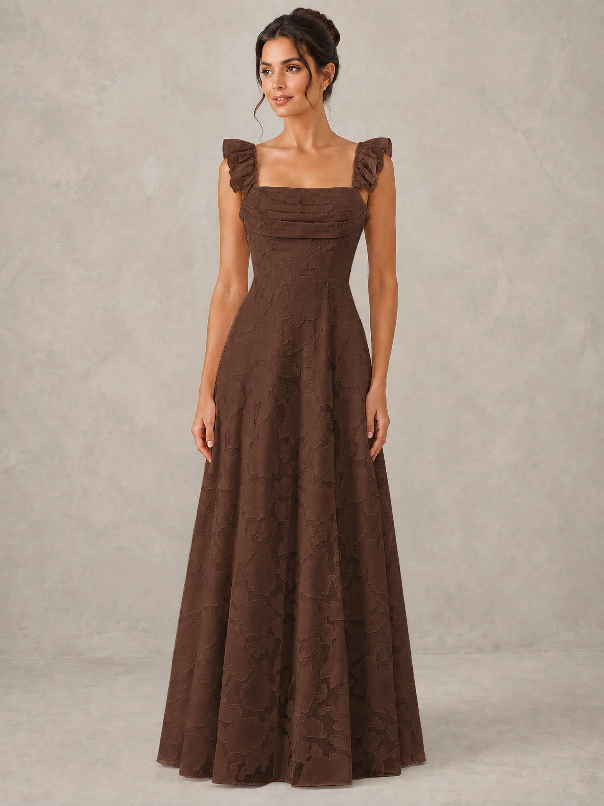 Jacquard Square Neck A-Line Maxi Dress