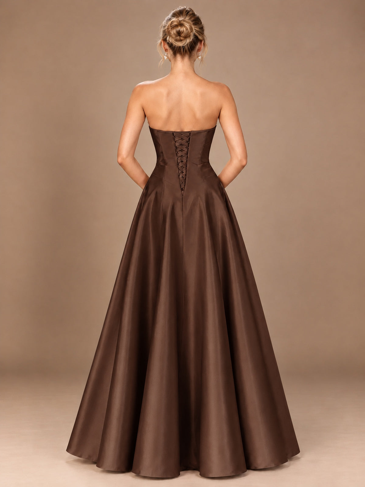 Blush Pink Strapless Satin A-Line Prom Dress with Ruched Bodice