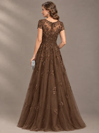 Lace Appliques A-line Mother of The Bride Dresses with Short Sleeves