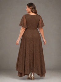 Jacquard Chiffon A-Line V-Neck High-Low Mother of the Bride Dress