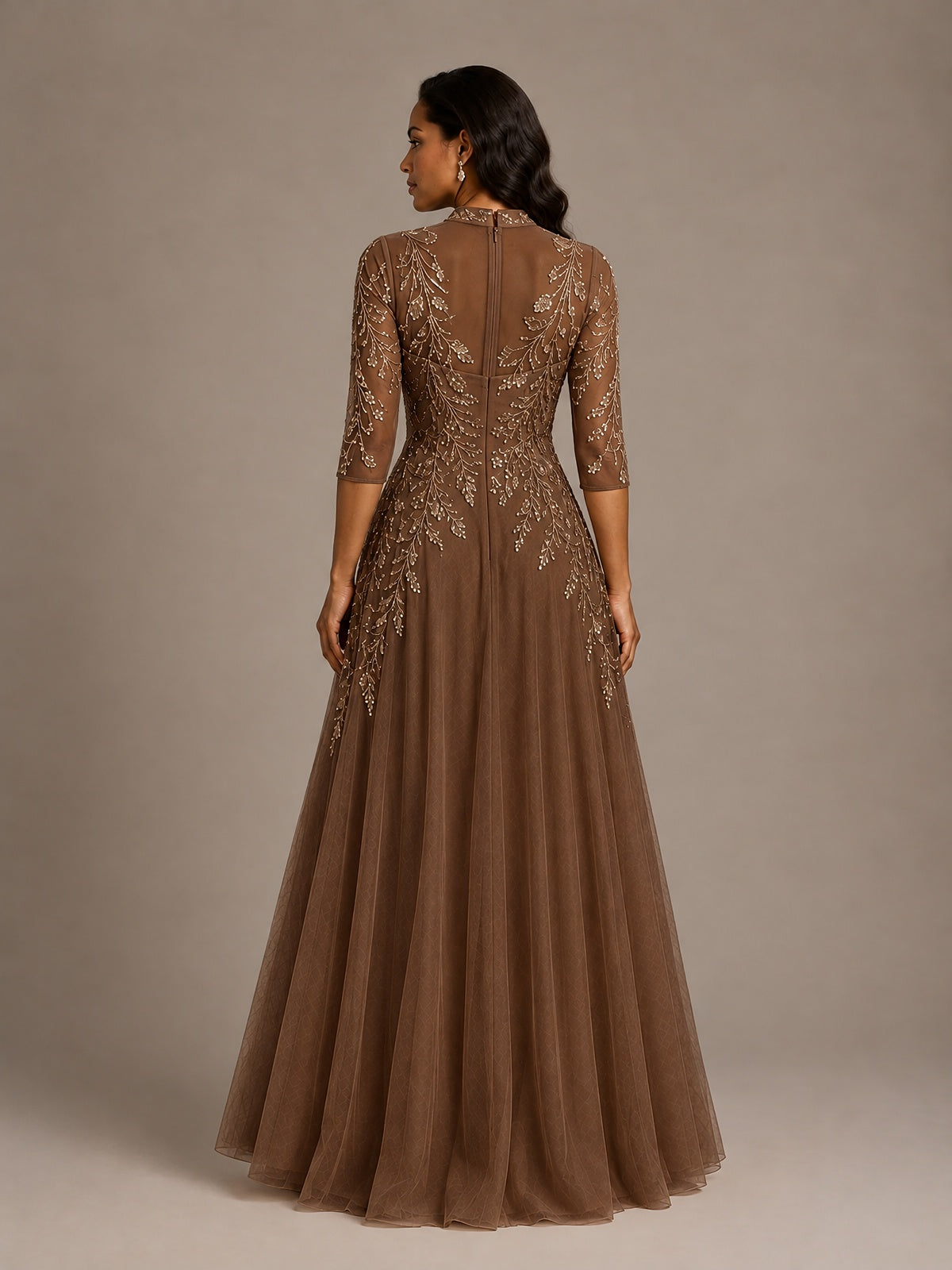 Embellished Appliques Mother of the Bride Dress with 3/4 Sleeves