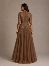 Embellished Appliques Mother of the Bride Dress with 3/4 Sleeves