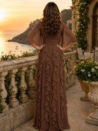 Elegant Chiffon Mother of the Bride Dress with Flutter Sleeves and Ruffle Skirt