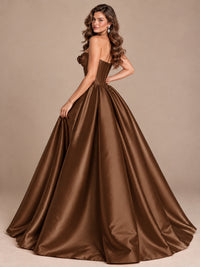 Pink Strapless Corset Satin Prom Derss & Ball Gown with 3D Floral
