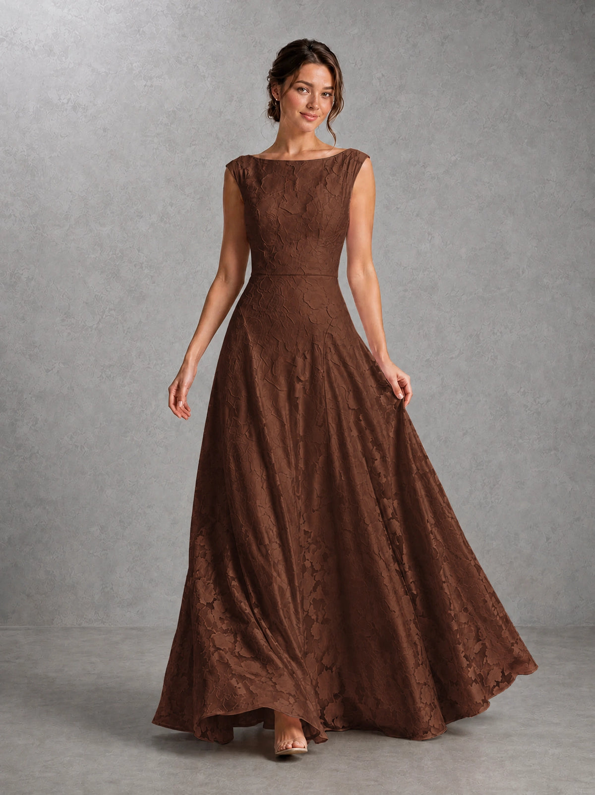 Blush Pink Lace Applique A-Line Bridesmaid Dress