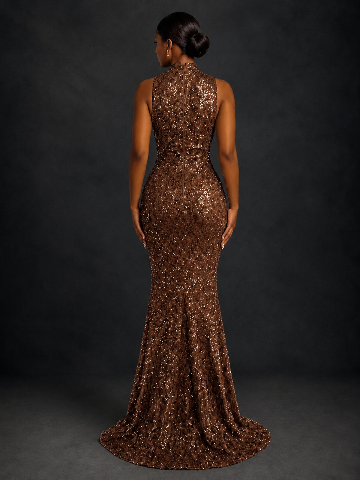 Sparkly Sequin High Neck Mermaid Prom Dress