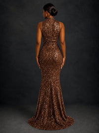 Sparkly Sequin High Neck Mermaid Prom Dress