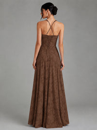 A-Line Halter Floral Chiffon Maxi Dress