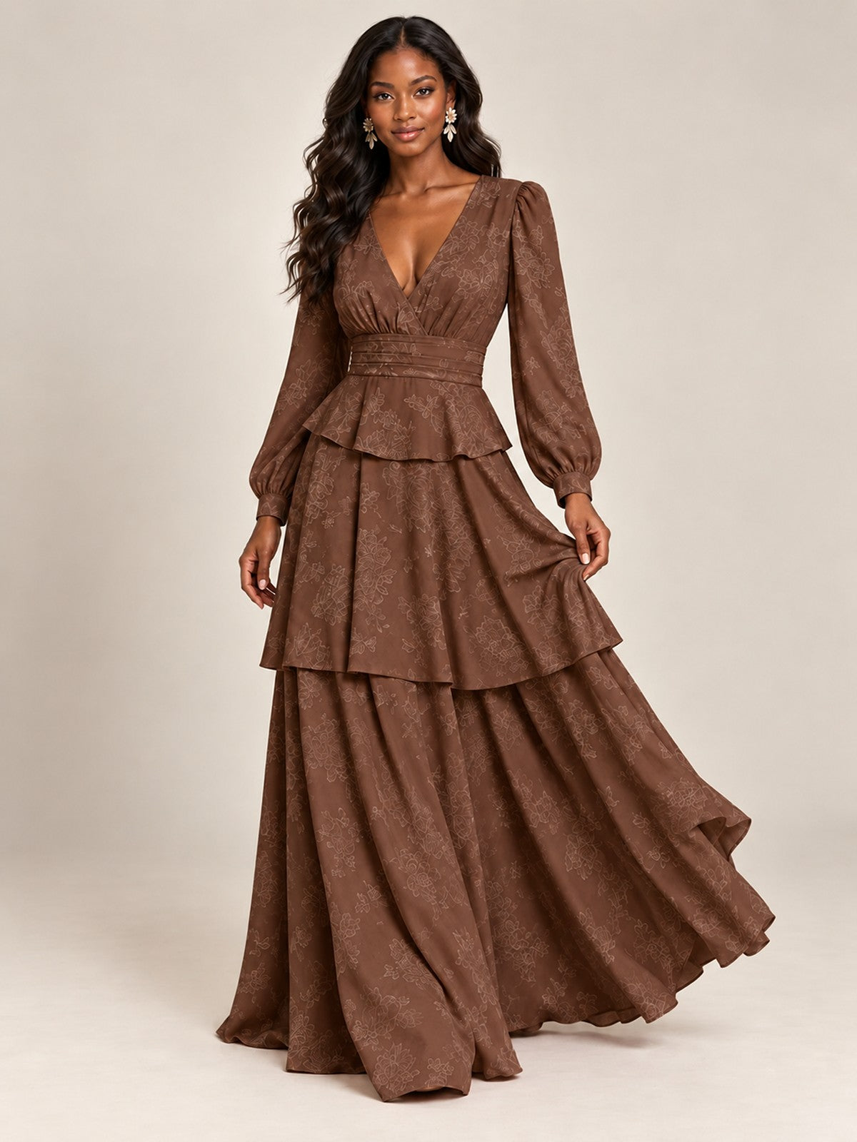 Blush Pink Floral Long Sleeve Maxi Dress
