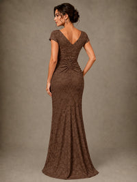 V-Neck Floral Jacquard Mother of the Bride Dress with Slit