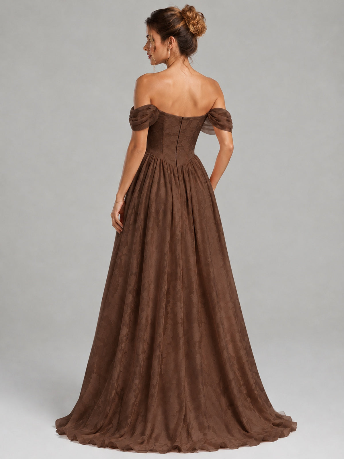 Off Shoulder Jacquard A-Line Maxi Dress