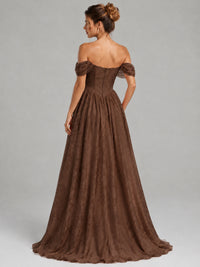 Off Shoulder Jacquard A-Line Maxi Dress