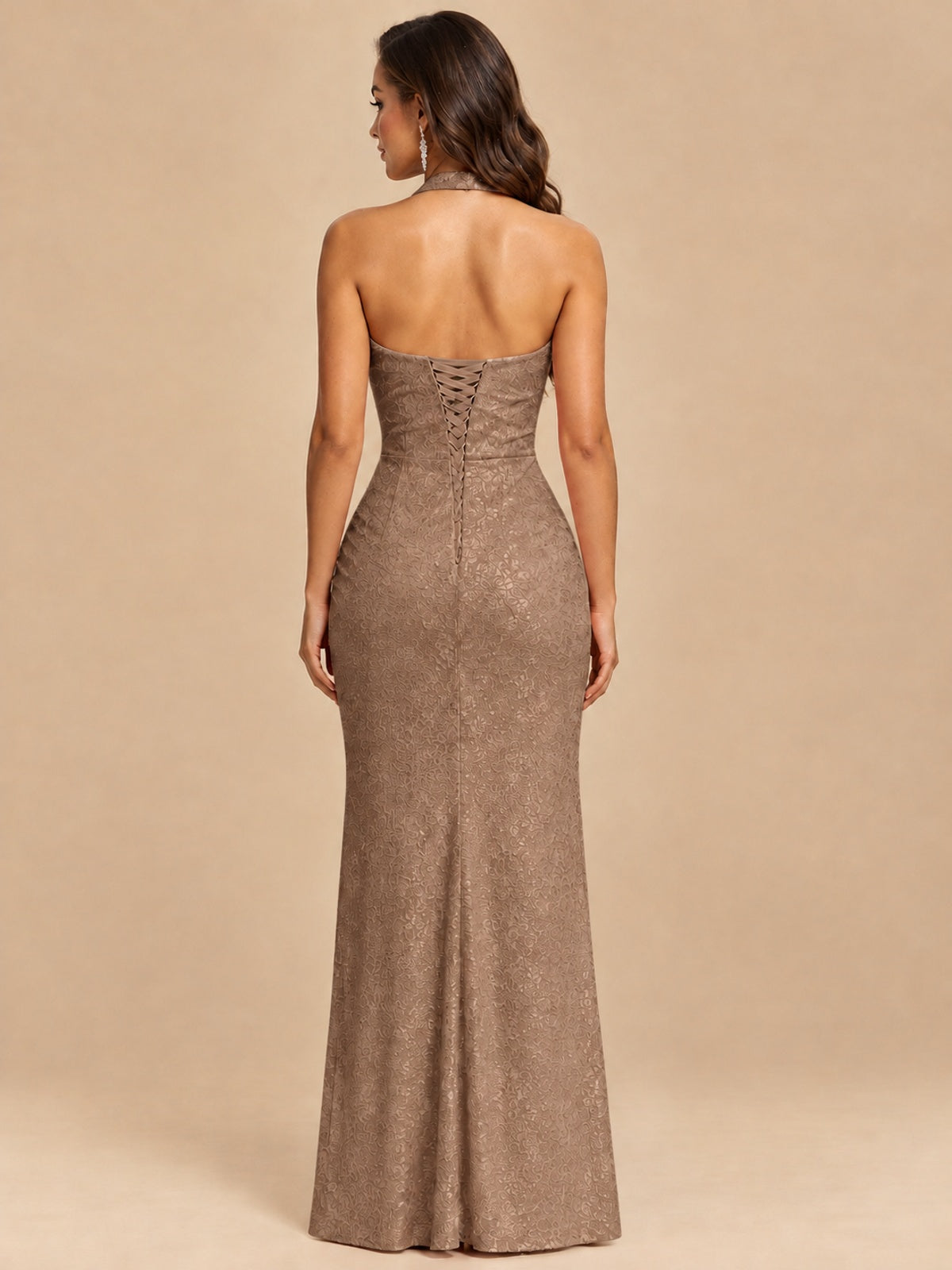 Halter V-Neck Sequin Mermaid Prom Dress with High Slit