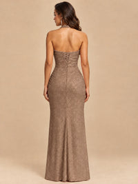 Halter V-Neck Sequin Mermaid Prom Dress with High Slit