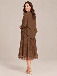 Tea Length Sequin Lace Mother of the Bride Dress with Chiffon Jacket