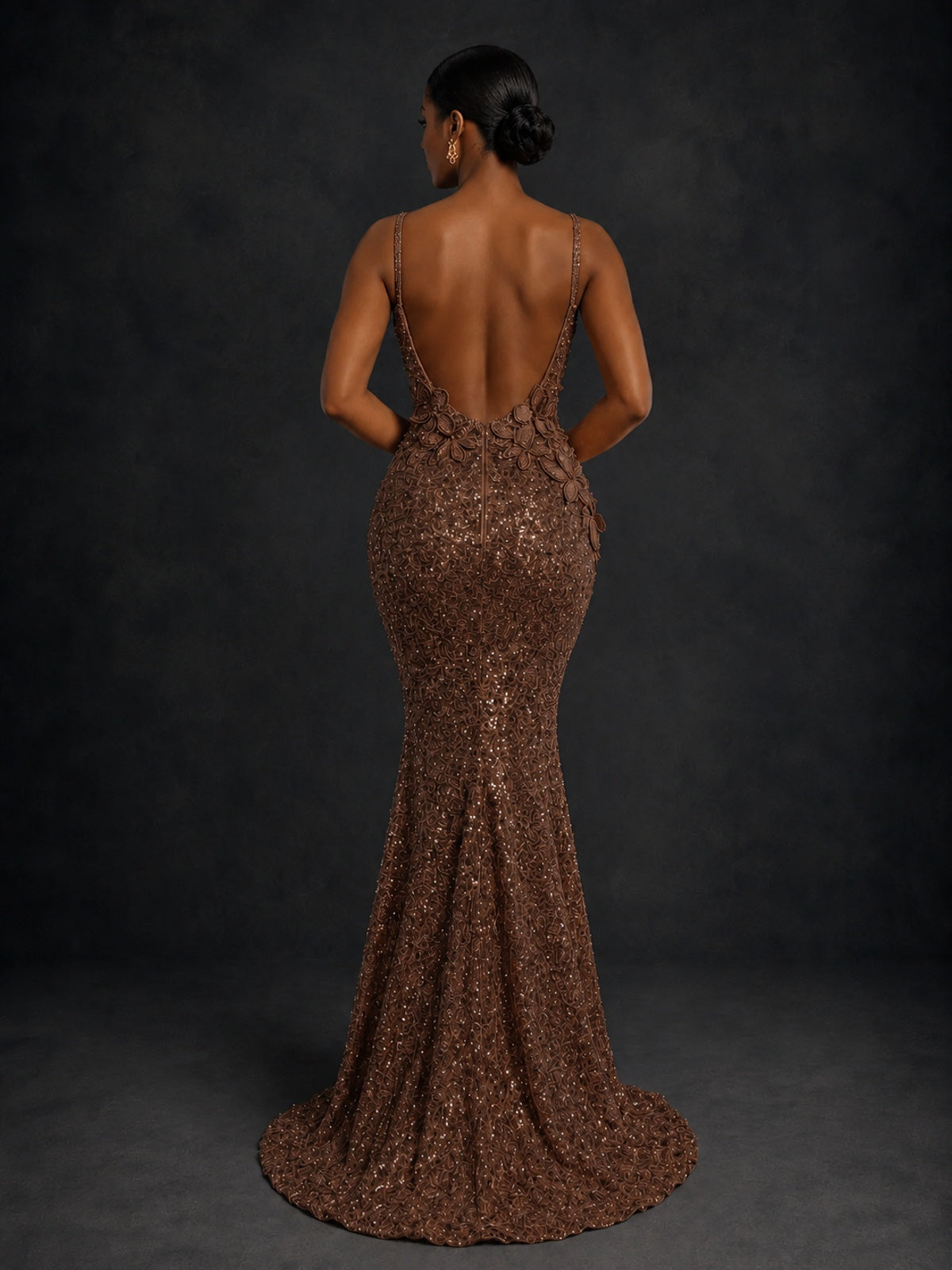 Sequin Mermaid Prom Dress with Floral Applique
