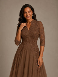 Embellished Appliques Mother of the Bride Dress with 3/4 Sleeves