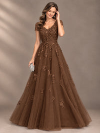 Lace Appliques A-line Mother of The Bride Dresses with Short Sleeves