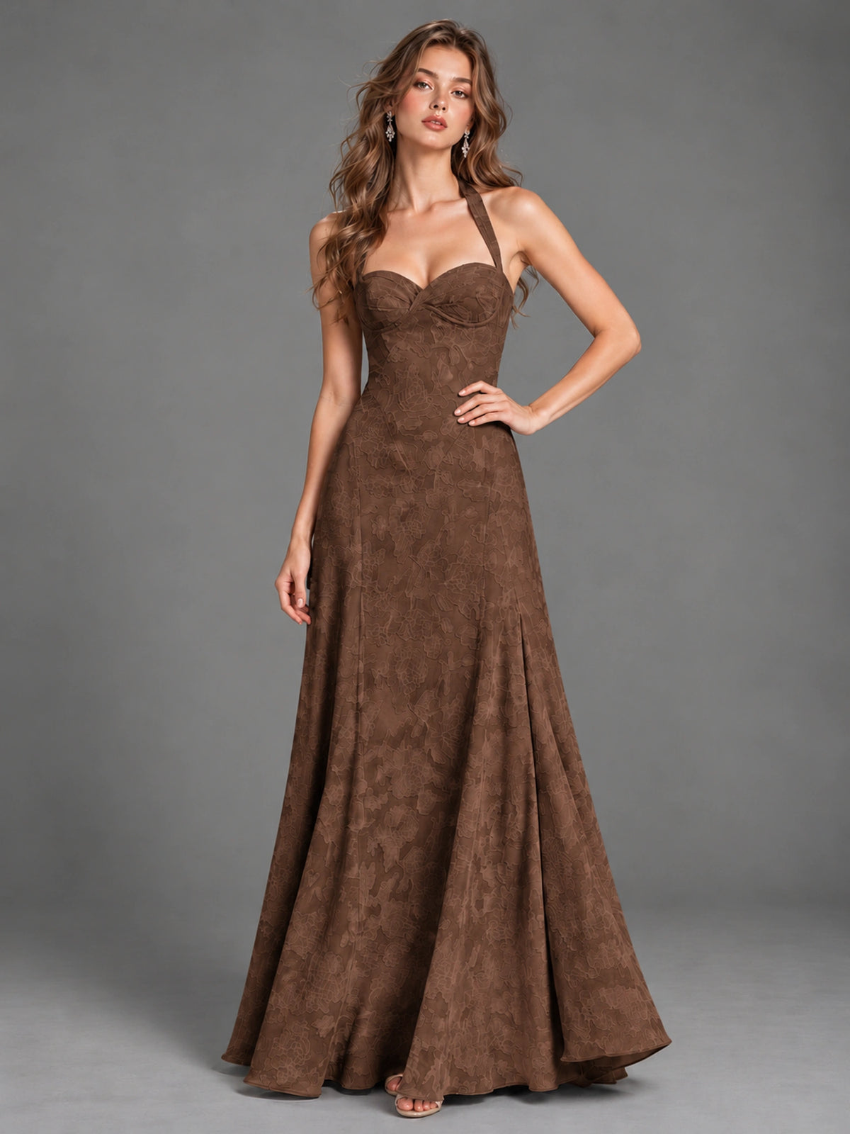 A-Line Halter Floral Chiffon Maxi Dress