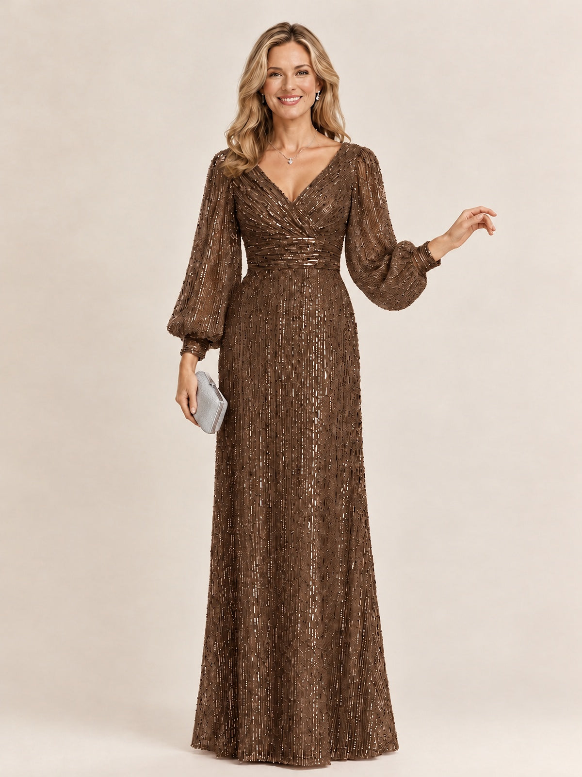 Sparkle Sequin Mother of The Bride Dresses with Long Sleeves